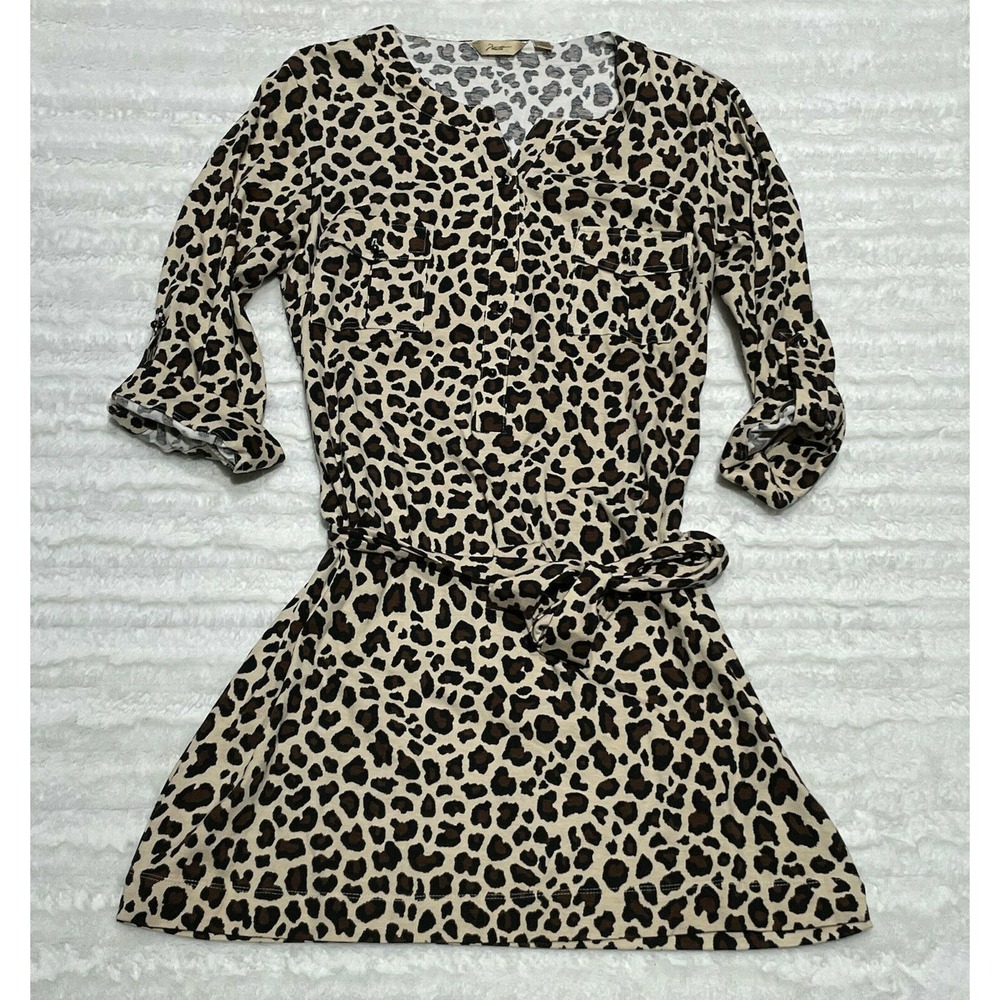 MOTTO Leopard‎ Wrap Dress Size Small S Brown Tan Belted Thick Jersey Knit